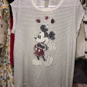 LC Lauren Conrad Disney Black and White Striped Mickey Mouse Tee